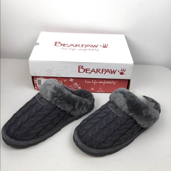 Bearpaw Effie Gray Crochet Slippers 